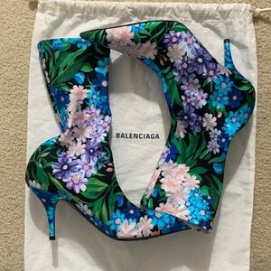 Balenciaga Floral Heeled Ankle Boots in Black, Blue, Green, Pink, Purple